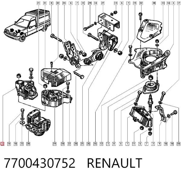 Кронштейн подушки (опори) двигуна, правої 7700430752 Renault (RVI)
