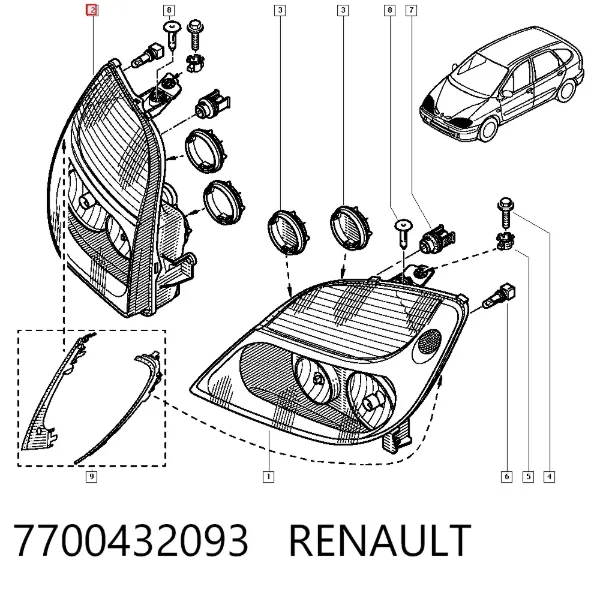 Фара права 7700432093 Renault (RVI)