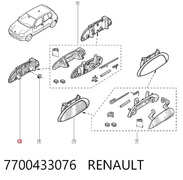 Ручка двері правою зовнішня перед/зад 7700433076 Renault (RVI)