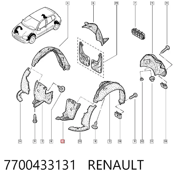 Підкрилок переднього крила, лівий передній 7700433131 Renault (RVI)