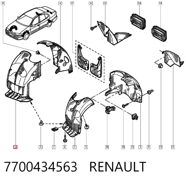 Підкрилок переднього крила, правий передній 7700434563 Renault (RVI)