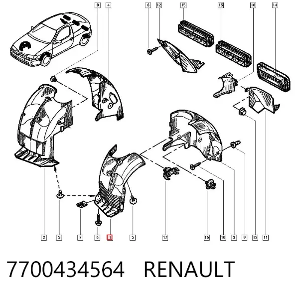 Підкрилок переднього крила, лівий передній 7700434564 Renault (RVI)