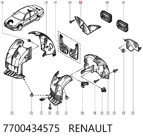 Підкрилок заднього крила, правий 7700434575 Renault (RVI)