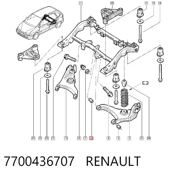 Сайлентблок заднього нижнього важеля 7700436707 Renault (RVI)