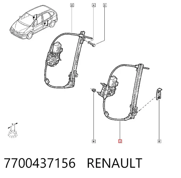 Механізм склопідіймача двері задньої, лівої 7700437156 Renault (RVI)