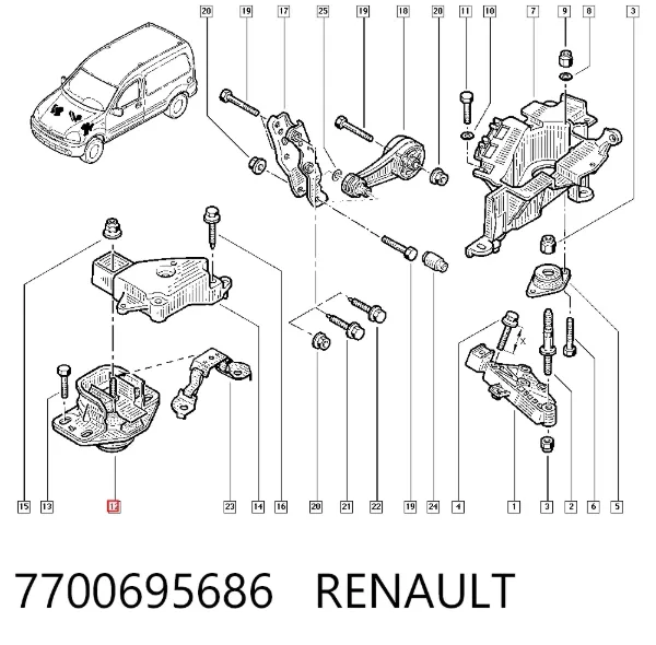 Подушка (опора) двигуна, права 7700695686 Renault (RVI)