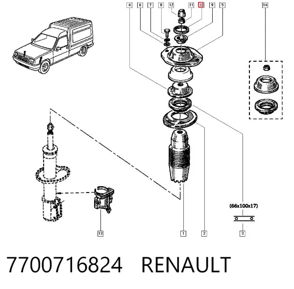 Опора амортизатора переднього 7700716824 Renault (RVI)