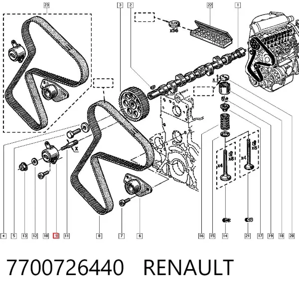 Ролик натягувача ременя ГРМ 7700726440 Renault (RVI)