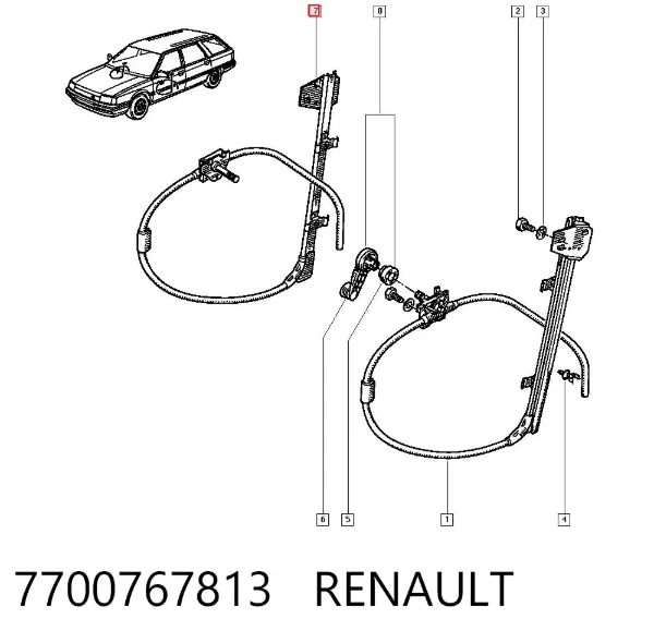 Механізм склопідіймача двері передньої, правої 7700767813 Renault (RVI)