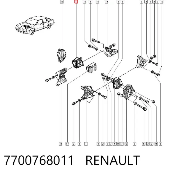 Подушка трансмісії (опора коробки передач), права 7700768011 Renault (RVI)