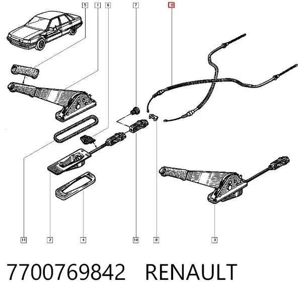 Трос ручного гальма задній, правий/лівий 7700769842 Renault (RVI)