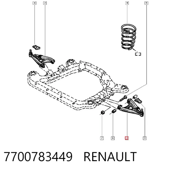 Важіль передньої підвіски нижній, лівий 7700783449 Renault (RVI)