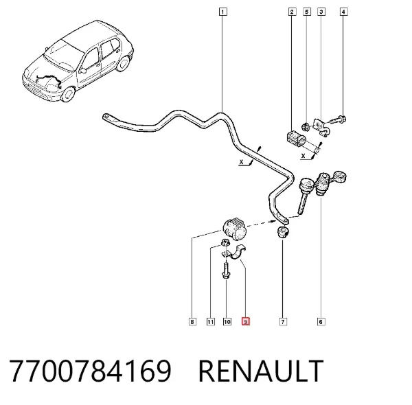 Хомут кріплення втулки стабілізатора, переднього 7700784169 Renault (RVI)