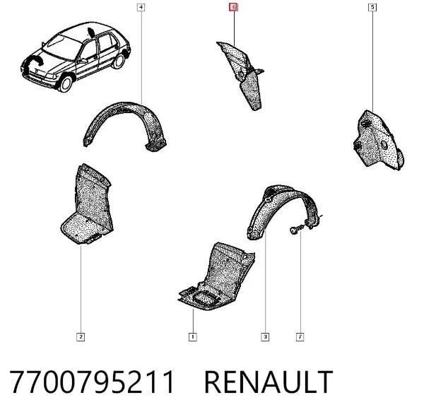 Підкрилок заднього крила, правий 7700795211 Renault (RVI)