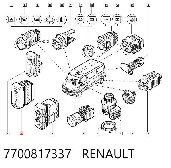 Кнопка вмикання двигуна склопідіймача передня права 7700817337 Renault (RVI)