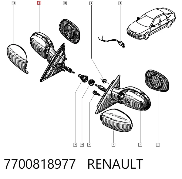 Дзеркало праве 7700818977 Renault (RVI)