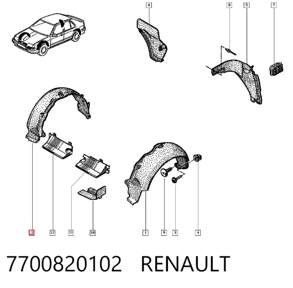 Підкрилок передній правий 7700820102 Renault (RVI)