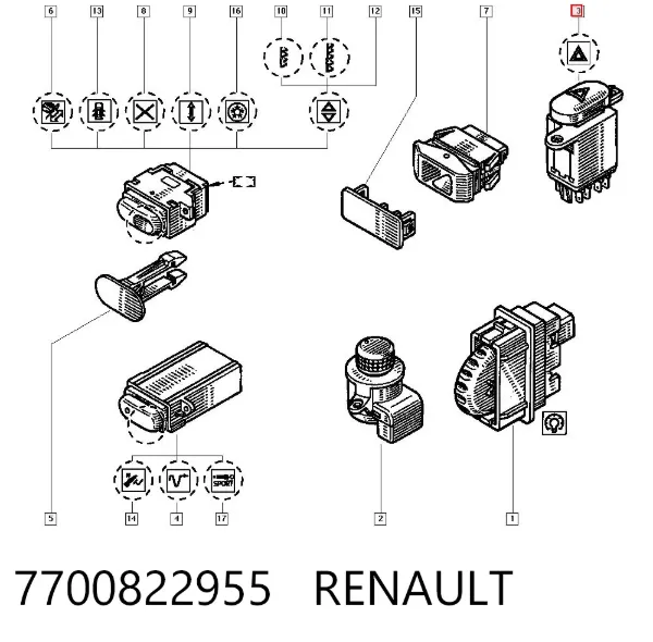 Кнопка аварійки 7700822955 Renault (RVI)