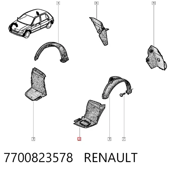 Підкрилок переднього крила, лівий передній 7700823578 Renault (RVI)