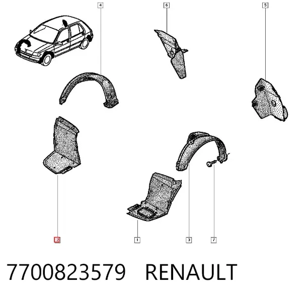 Підкрилок переднього крила, правий передній 7700823579 Renault (RVI)