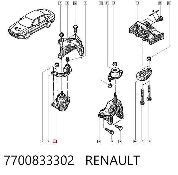 Подушка (опора) двигуна, права 7700833302 Renault (RVI)