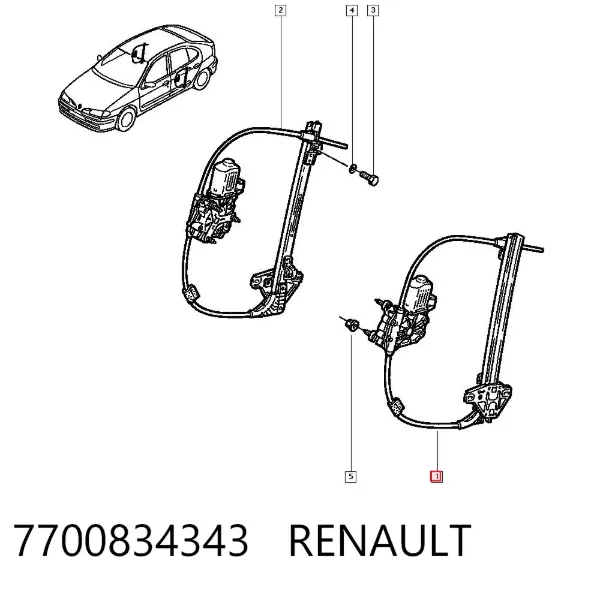 Механізм склопідіймача двері задньої, лівої 7700834343 Renault (RVI)