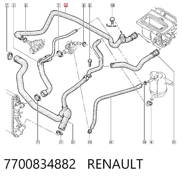 Шланг радіатора опалювача/пічки, подача 7700834882 Renault (RVI)