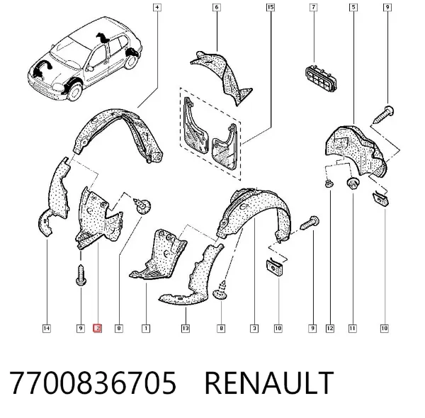 Підкрилок переднього крила, правий передній 7700836705 Renault (RVI)