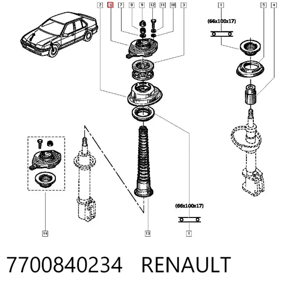 Опора амортизатора переднього 7700840234 Renault (RVI)