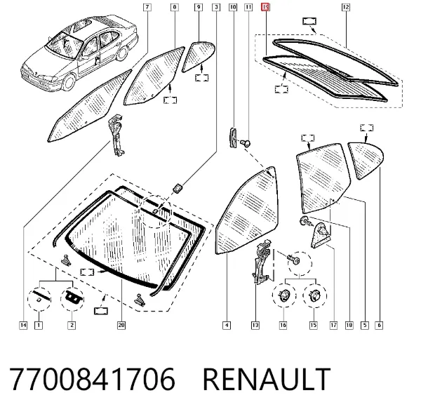 Заднє скло Renault Megane I
