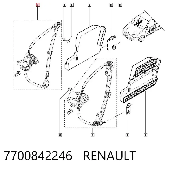 Механізм склопідіймача двері передньої, правої 7700842246 Renault (RVI)