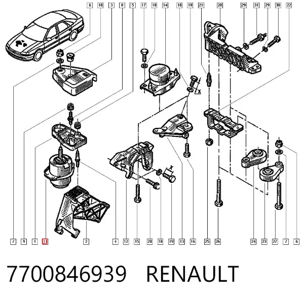 Подушка (опора) двигуна, права 7700846939 Renault (RVI)