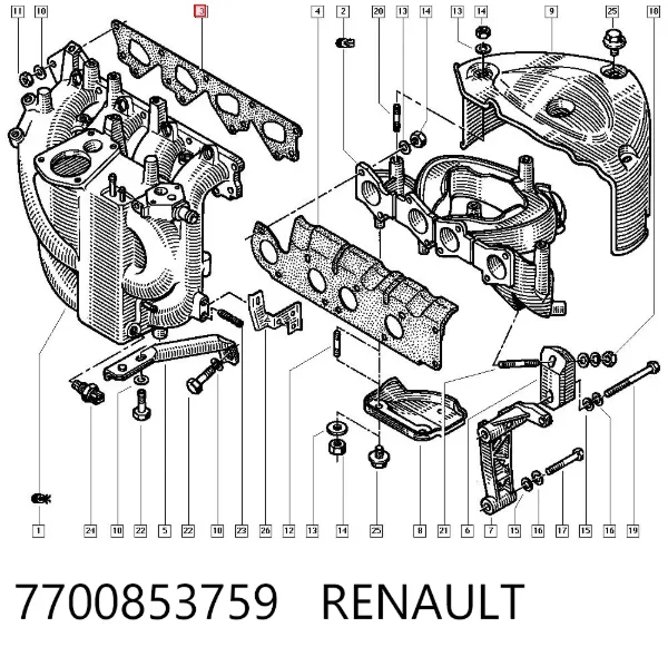 Прокладка впускного колектора 7700853759 Renault (RVI)
