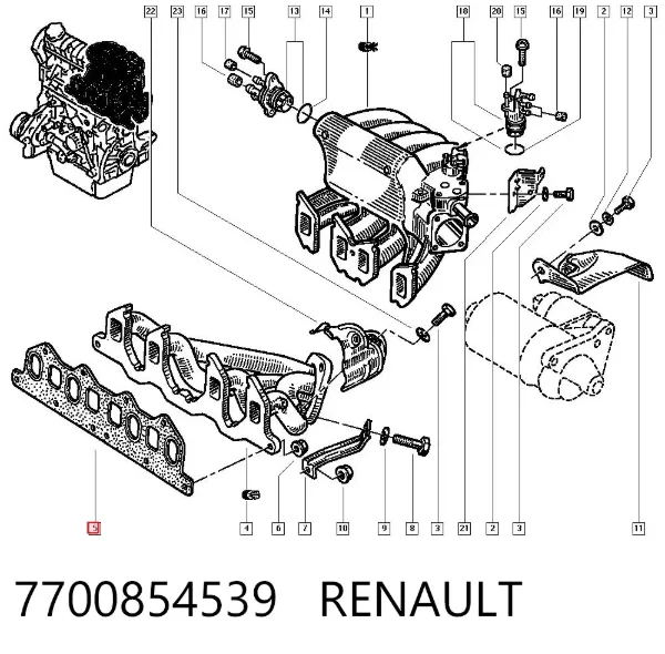 Прокладка, впускний/випускний колектор, поєднана 7700854539 Renault (RVI)
