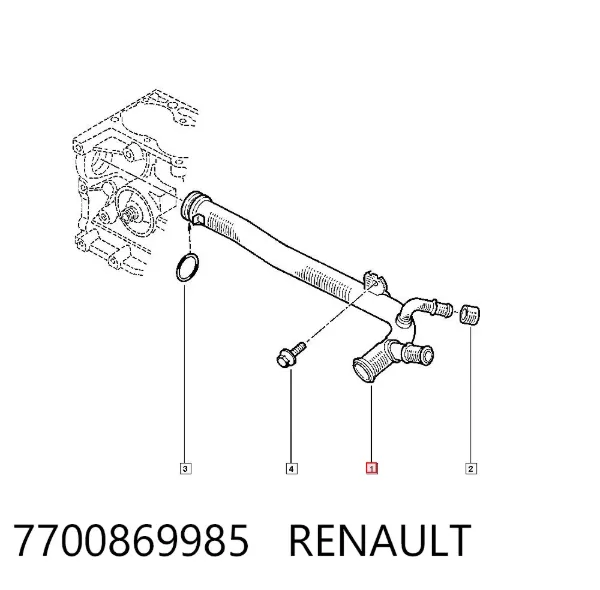 Шланг/патрубок водяного насосу, приймальний 7700869985 Renault (RVI)