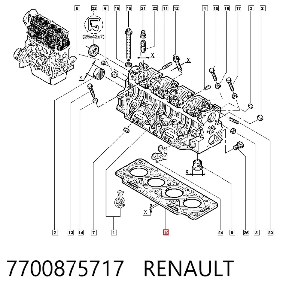 Прокладка ГБЦ 7700875717 Renault (RVI)