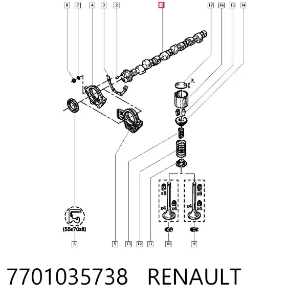 Розподільний вал 7701035738 Renault (RVI)