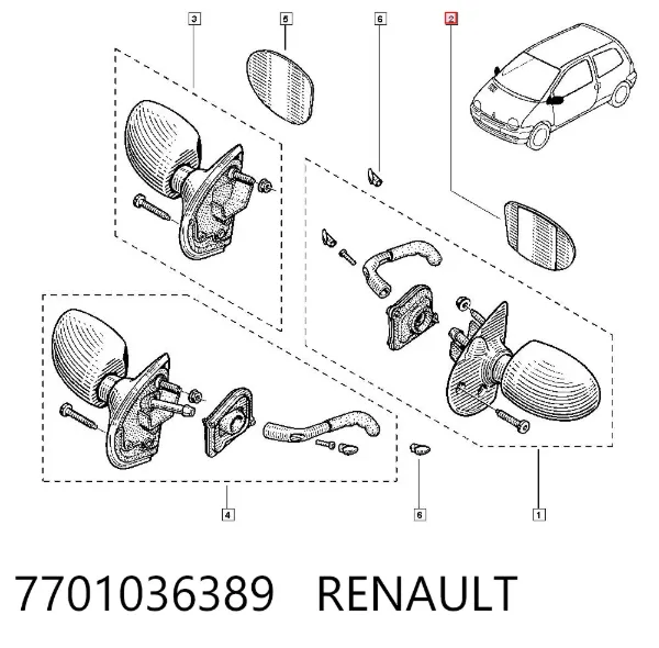 Дзеркальний елемент дзеркала заднього виду, лівого 7701036389 Renault (RVI)