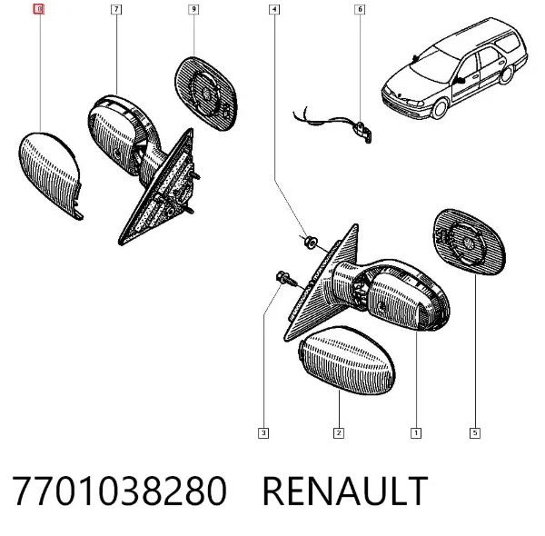 Накладка дзеркала заднього виду, права 7701038280 Renault (RVI)