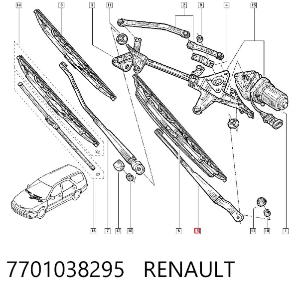 Важіль склоочисника 7701038295 Renault (RVI)