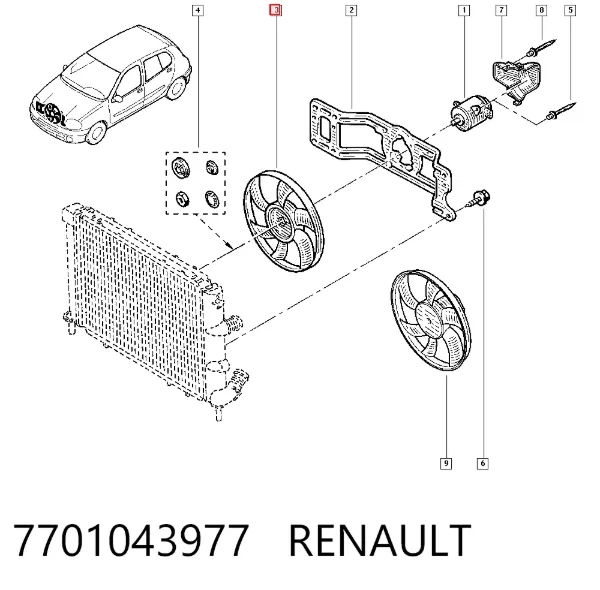 Вентилятор/крильчатка радіатора охолодження 7701043977 Renault (RVI)