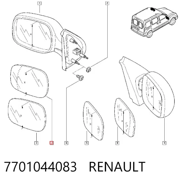 Дзеркальний елемент дзеркала заднього виду, лівого 7701044083 Renault (RVI)