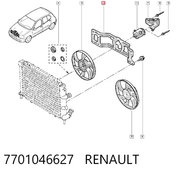 Кронштейн дифузора вентилятора 7701046627 Renault (RVI)