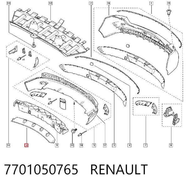 Спойлер заднього бампера 7701050765 Renault (RVI)