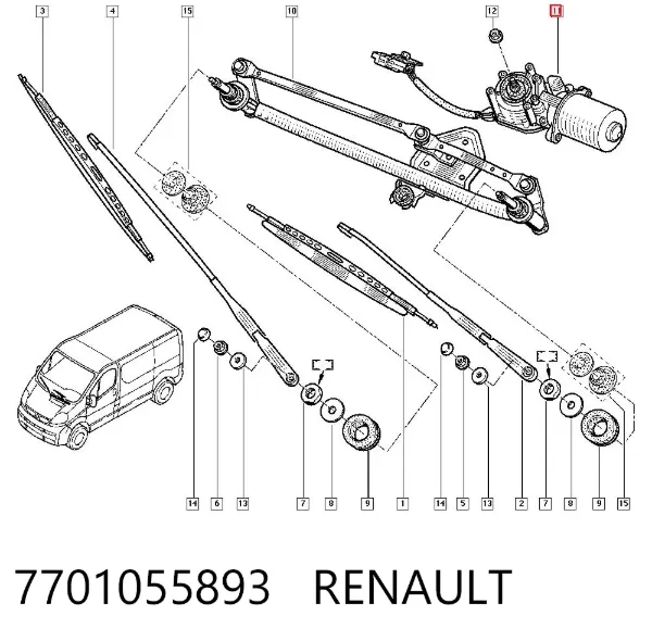 Двигун склоочисника лобового скла (трапеції) 7701055893 Renault (RVI)