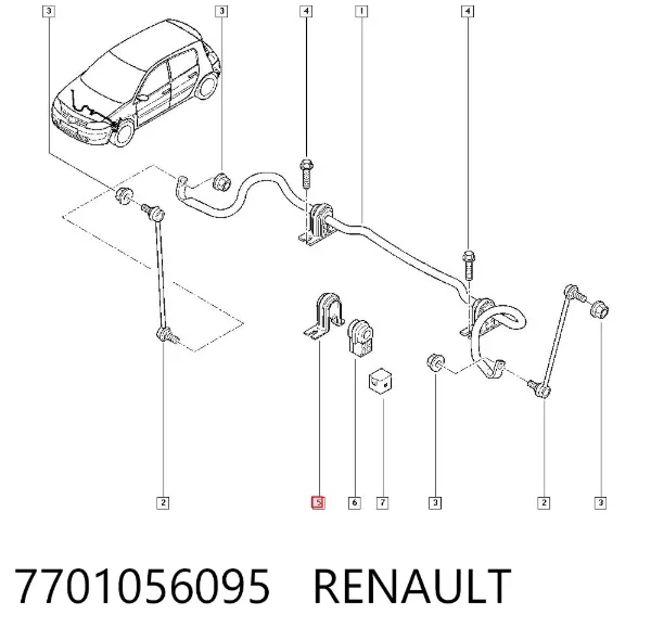 Хомут кріплення втулки стабілізатора, переднього 7701056095 Renault (RVI)