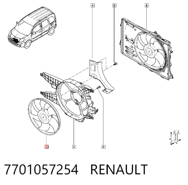 Вентилятор охолодження радіатора 7701057254 Renault (RVI)