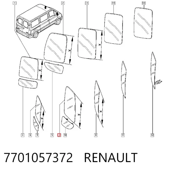 Дзеркальний елемент дзеркала заднього виду, правого 7701057372 Renault (RVI)