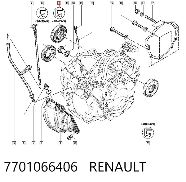 Сальник піввісі переднього моста, правою 7701066406 Renault (RVI)