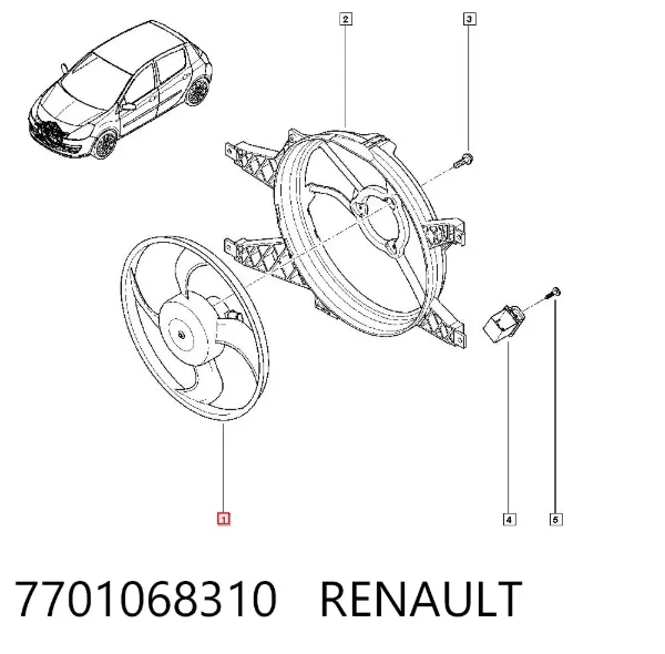 Вентилятор охолодження радіатора 7701068310 Renault (RVI)